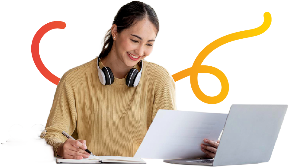 Estudiante feliz aprendiendo en línea
